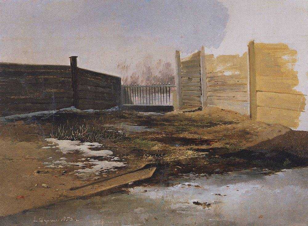 Картина Дворик. Весна – художник Алексей Кондратьевич Саврасов