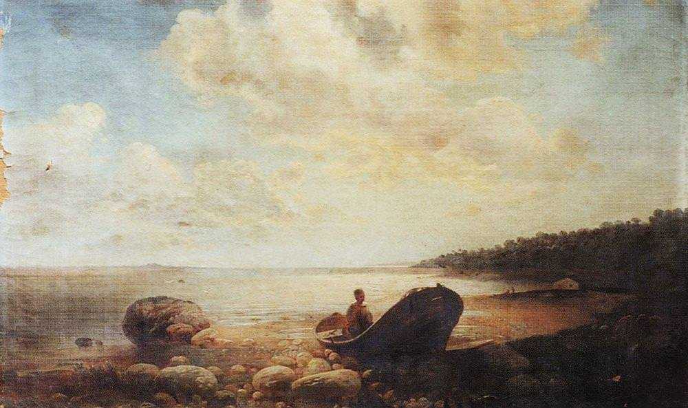 Картина Пейзаж с лодкой – художник Алексей Кондратьевич Саврасов