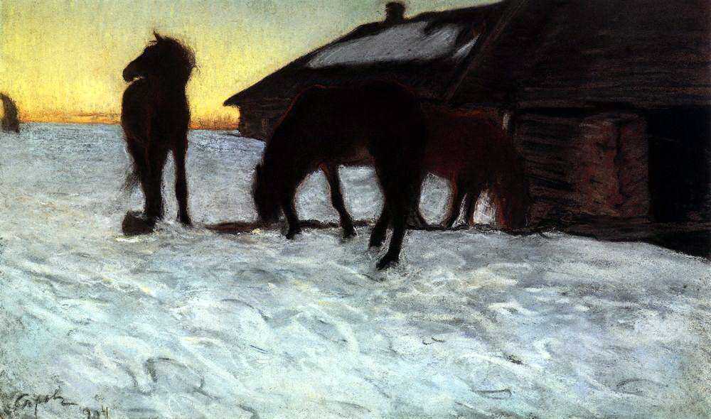 Картина Стригуны на водопое. Домотканово – художник Валентин Александрович Серов