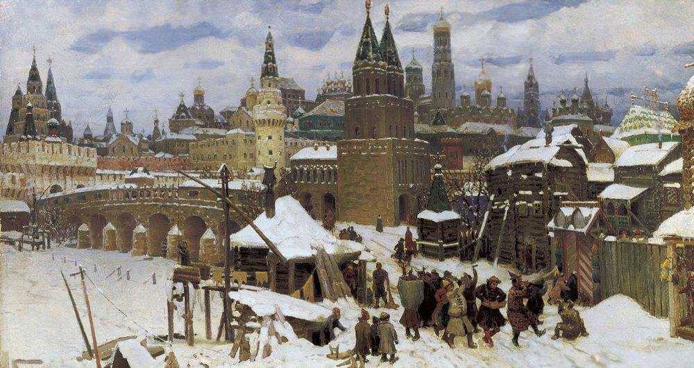 Картина Всехсвятский каменный мост. Конец XVII века – художник Аполлинарий Михайлович Васнецов