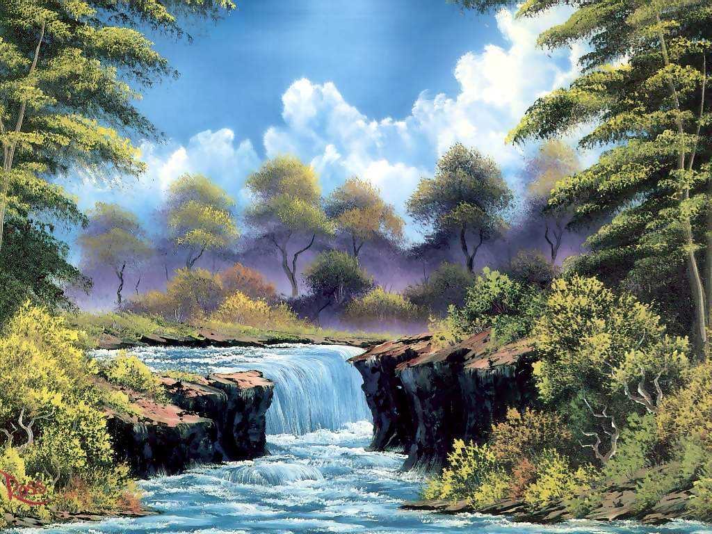 Картина Misty waterfall – художник Боб Росс
